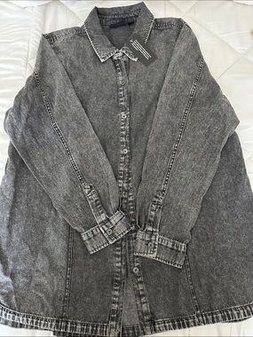 NWT Black Washed Denim Button-Up Shirt Jacket - Unbranded